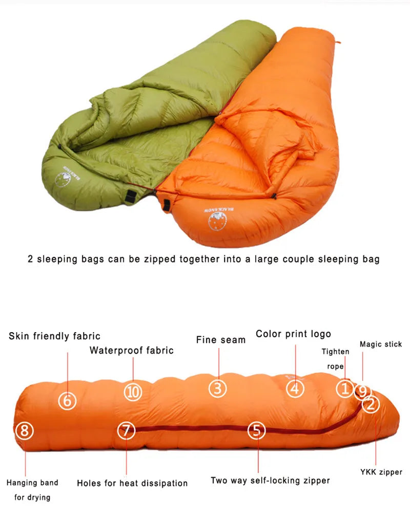 Very Warm White Goose Down Mummy Sleeping Bag