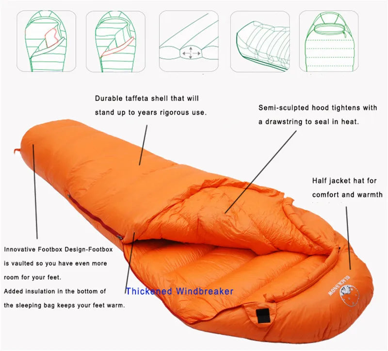 Very Warm White Goose Down Mummy Sleeping Bag