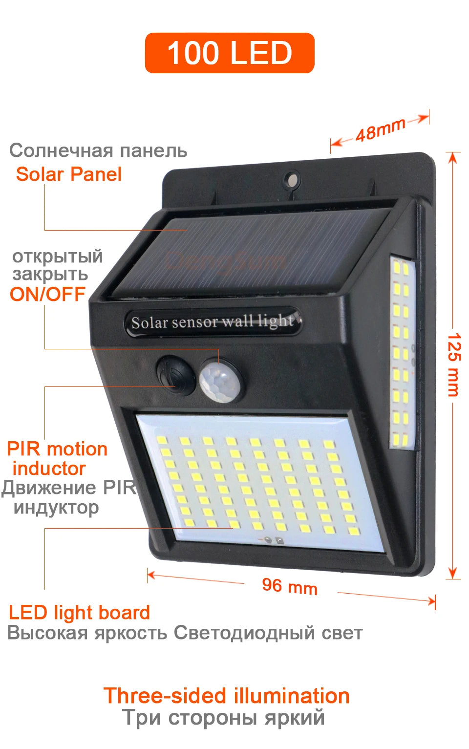 100 LED Solar Motion Sensor Wall Light