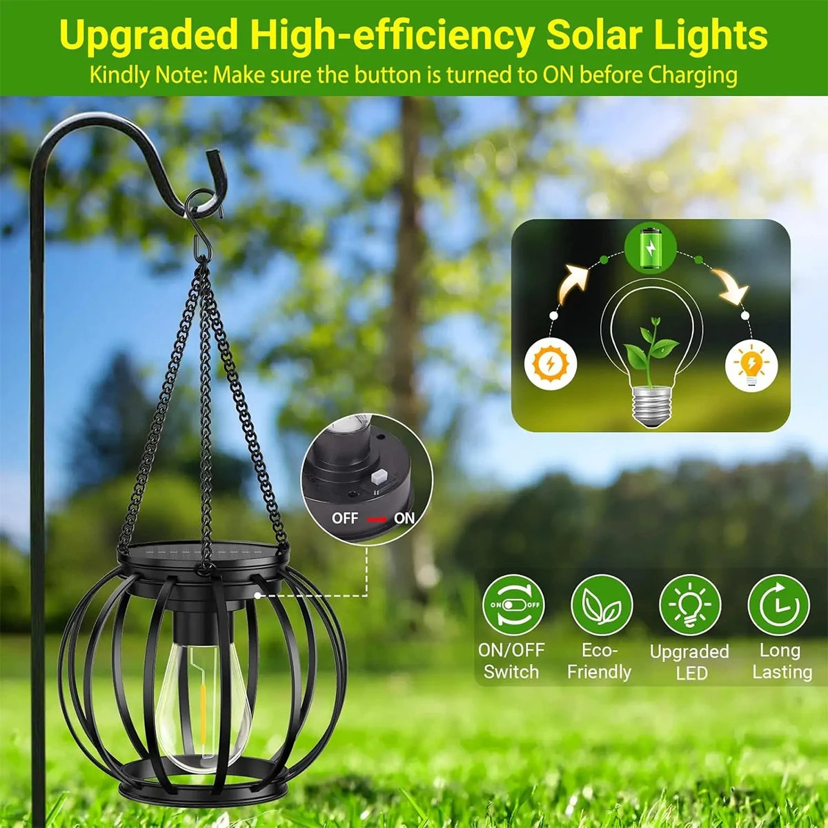 Solar Lantern LED Garden Light with Daylight Sensor