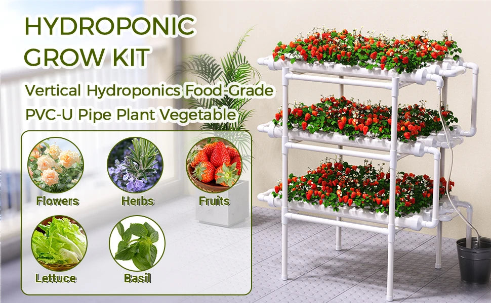 BHTNYOO 3-Layer Hydroponic Growing System Kit (108 Sites)