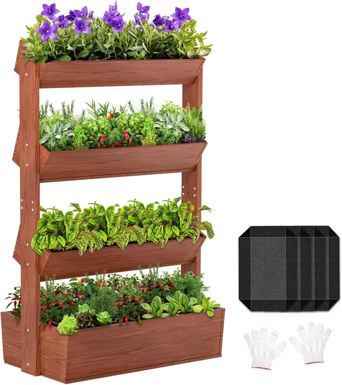 4-Tier Wooden Raised Garden Beds for Herbs, Flowers & Vegetables