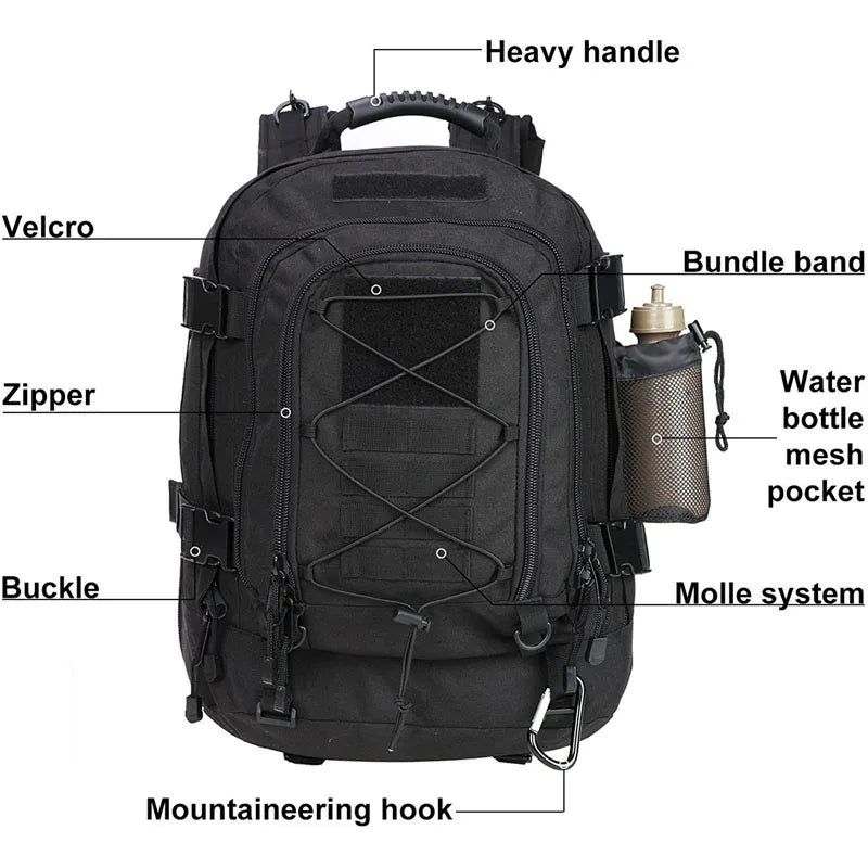 LQARMY Tactical Military Backpack for Camping, Hiking & Travel (60L)