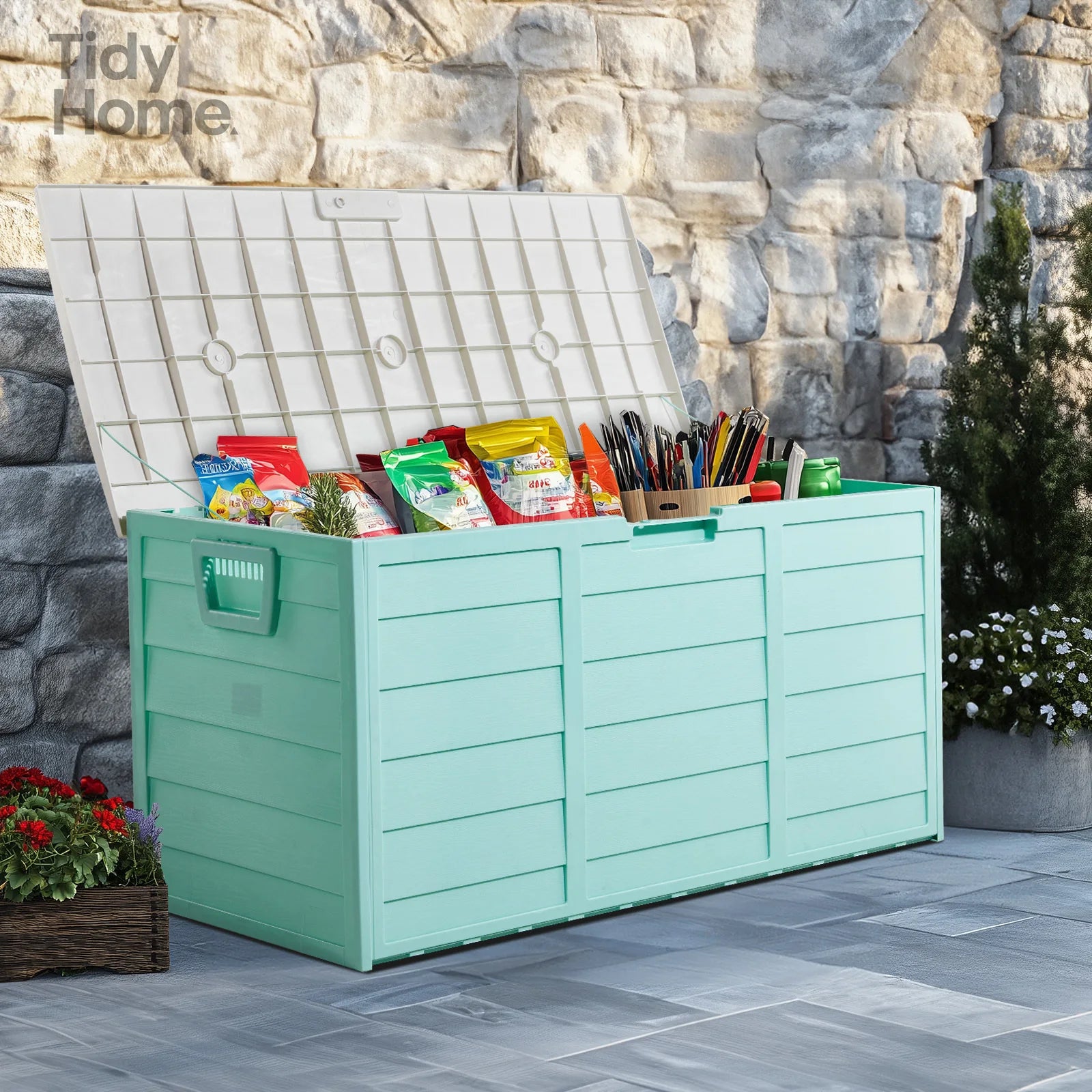 Outdoor Garden Plastic Storage Box with Lock (75 Gallon)