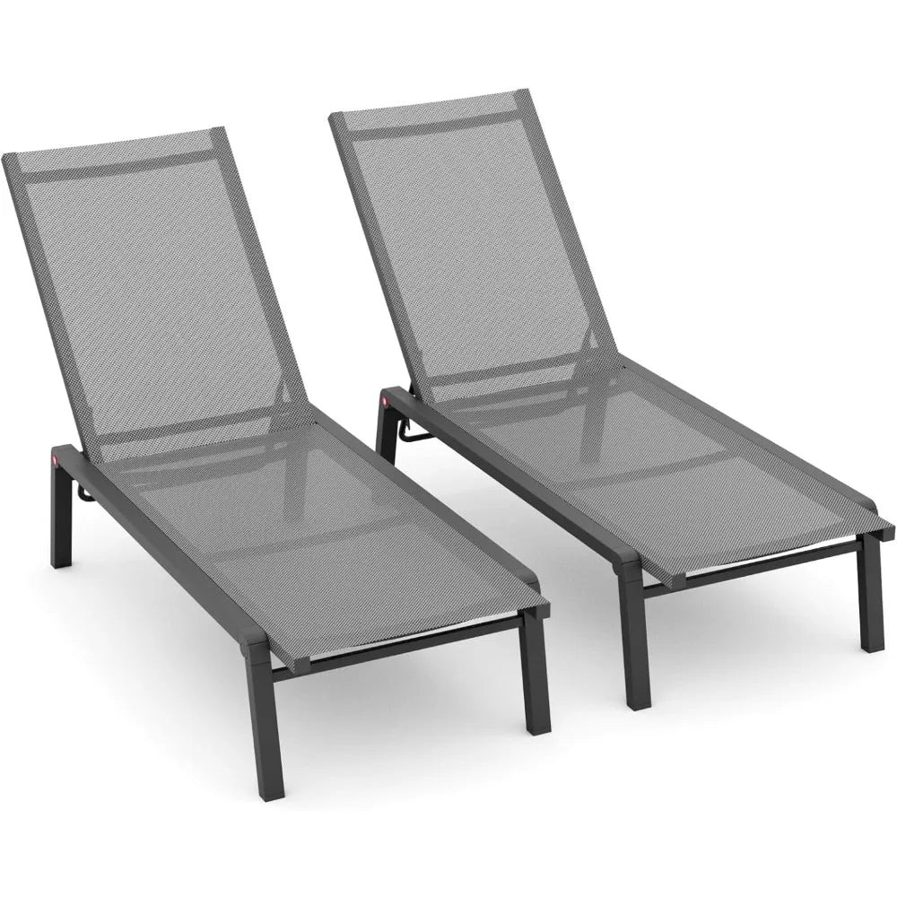 Patio Chaise Lounge Set – 2 Foldable Aluminum Recliners