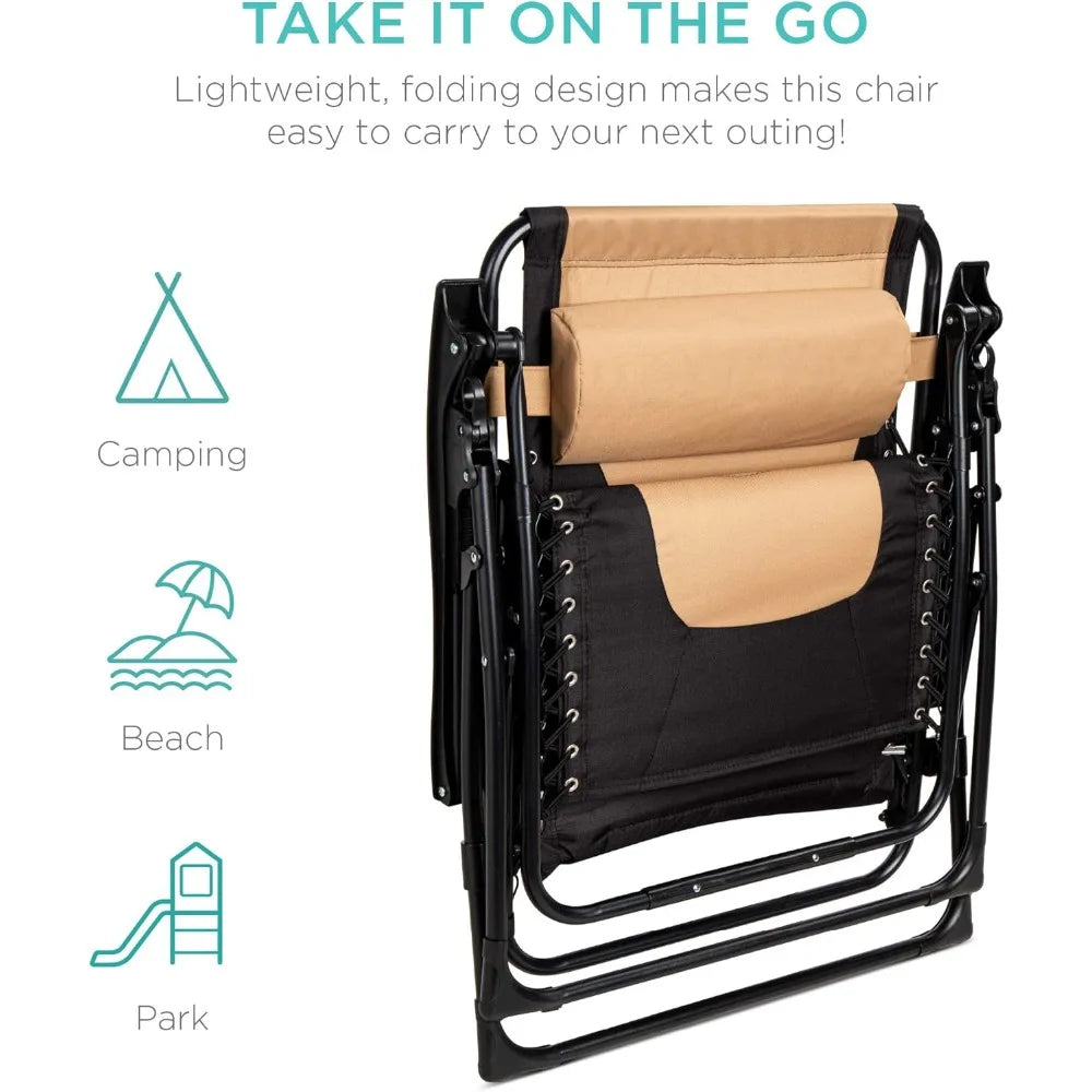 Oversized Padded Zero Gravity Chair with Headrest & Cup Holder
