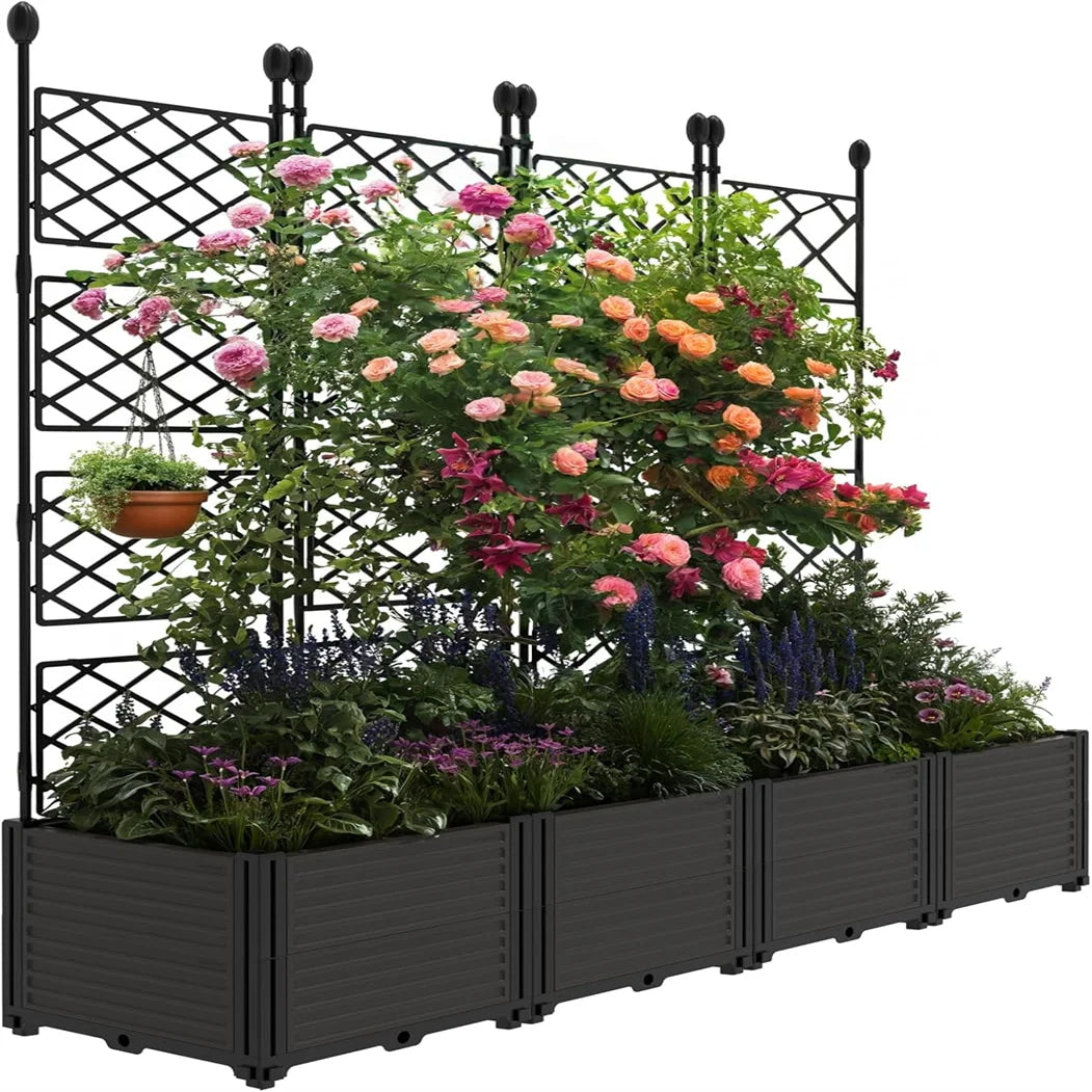 Plastic Raised Garden Bed with Metal Trellis