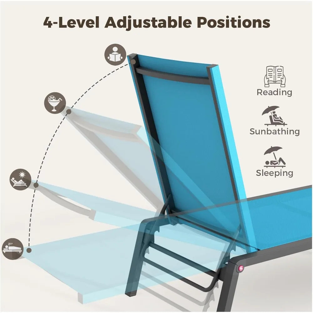 Patio Chaise Lounge Set – 2 Foldable Aluminum Recliners
