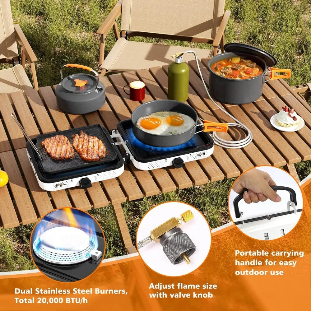 Portable 2-Burner Camping Stove Set (20,000 BTU)