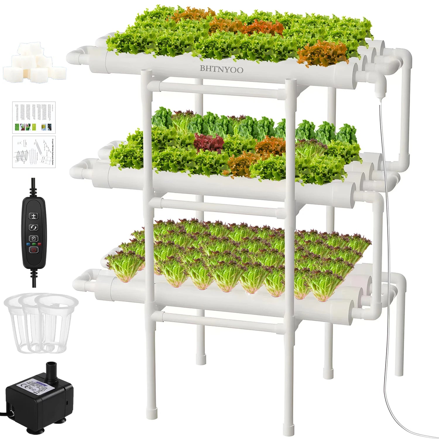 BHTNYOO 3-Layer Hydroponic Growing System Kit (108 Sites)