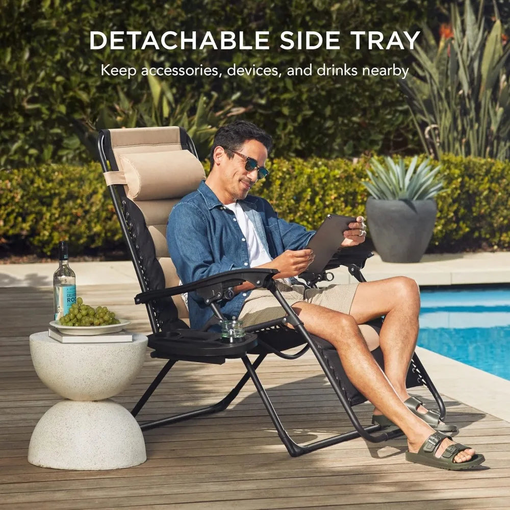 Oversized Padded Zero Gravity Chair with Headrest & Cup Holder