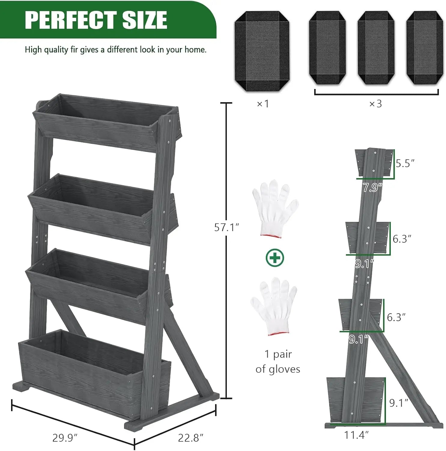 4-Tier Wooden Raised Garden Beds for Herbs, Flowers & Vegetables