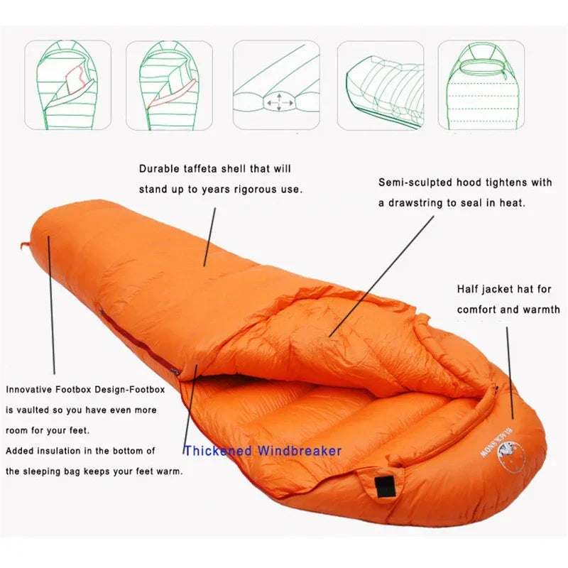 Very Warm White Goose Down Mummy Sleeping Bag