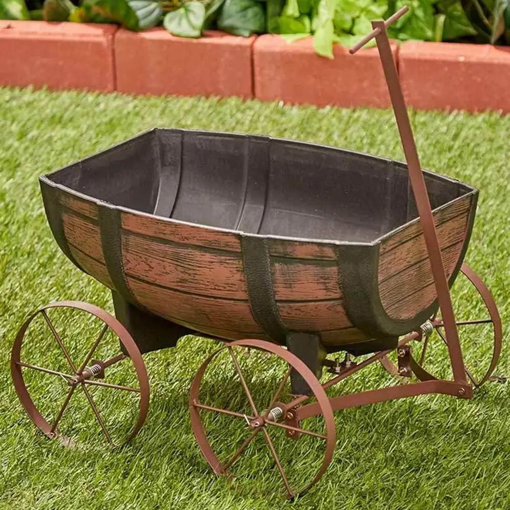 Rustic Barrel Wagon Planter for Garden
