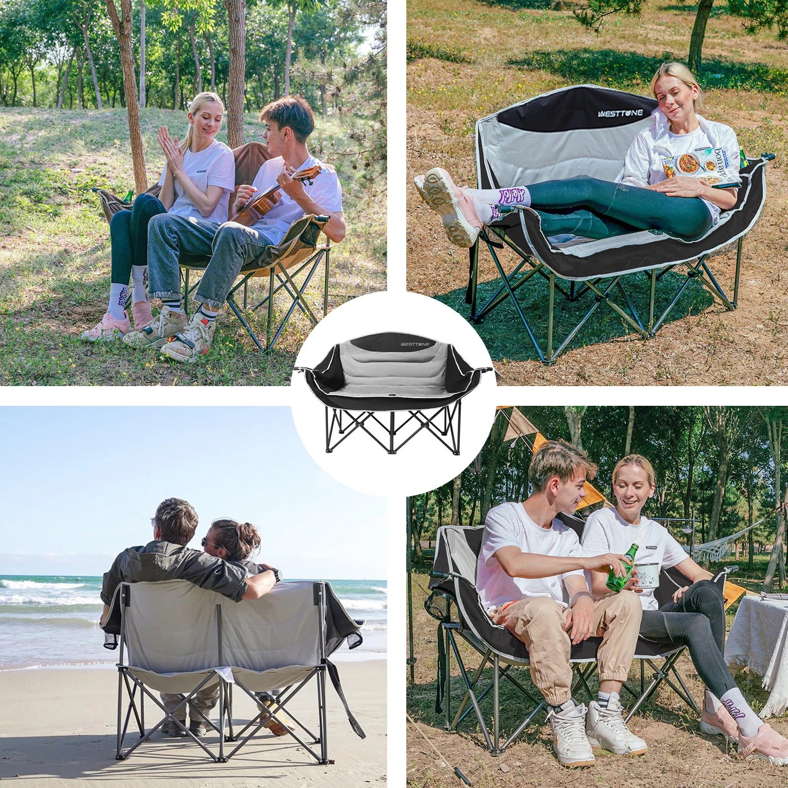 WESTTUNE Double Camping Loveseat with Cup Holders