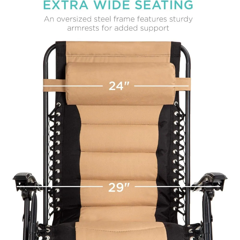 Oversized Padded Zero Gravity Chair with Headrest & Cup Holder