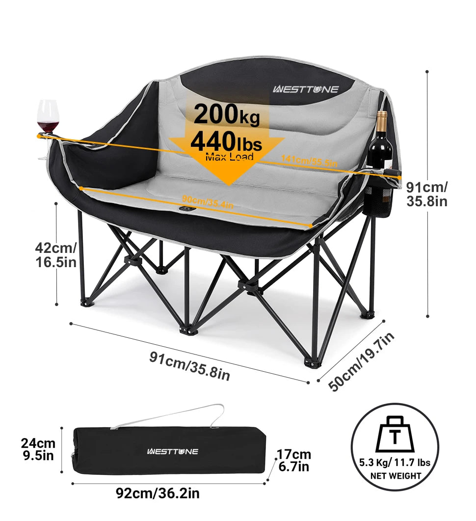WESTTUNE Double Camping Loveseat with Cup Holders