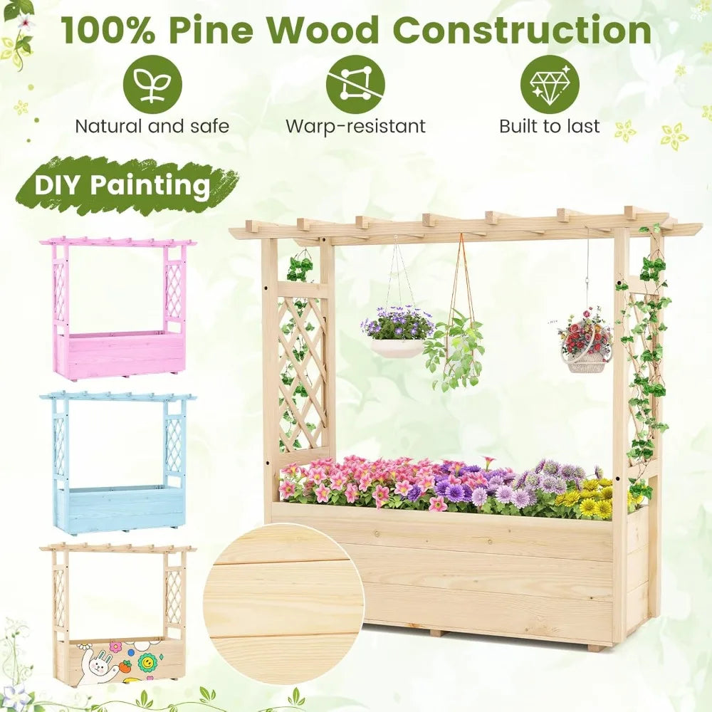 Giantex Wooden Raised Garden Beds with Trellis & Roof (Set of 2)
