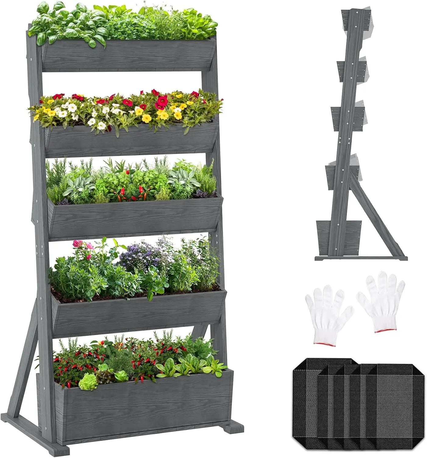 4-Tier Wooden Raised Garden Beds for Herbs, Flowers & Vegetables
