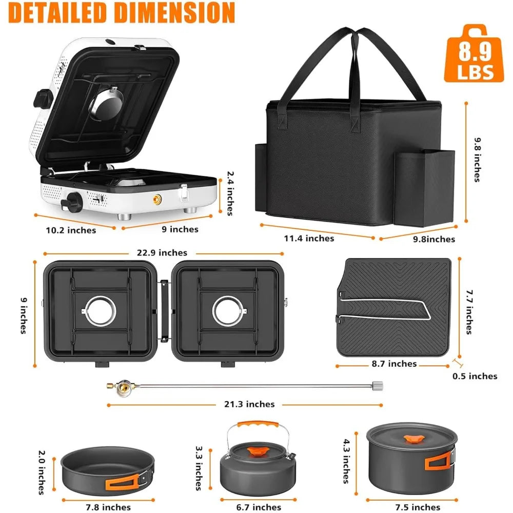 Portable 2-Burner Camping Stove Set (20,000 BTU)