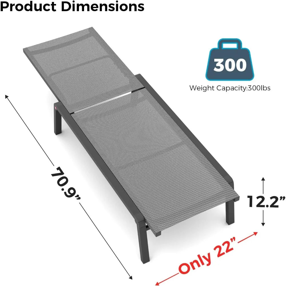 Patio Chaise Lounge Set – 2 Foldable Aluminum Recliners