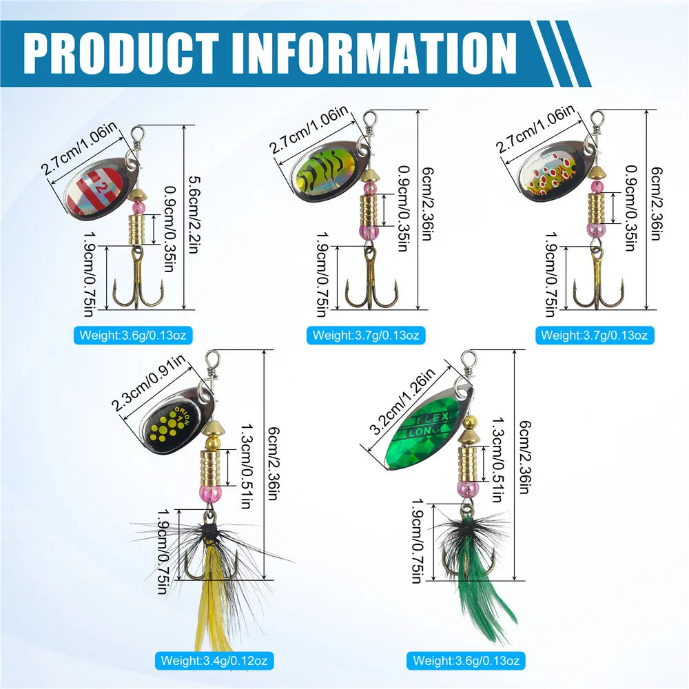 5/10/16Pcs Spinner Fishing Lures Set