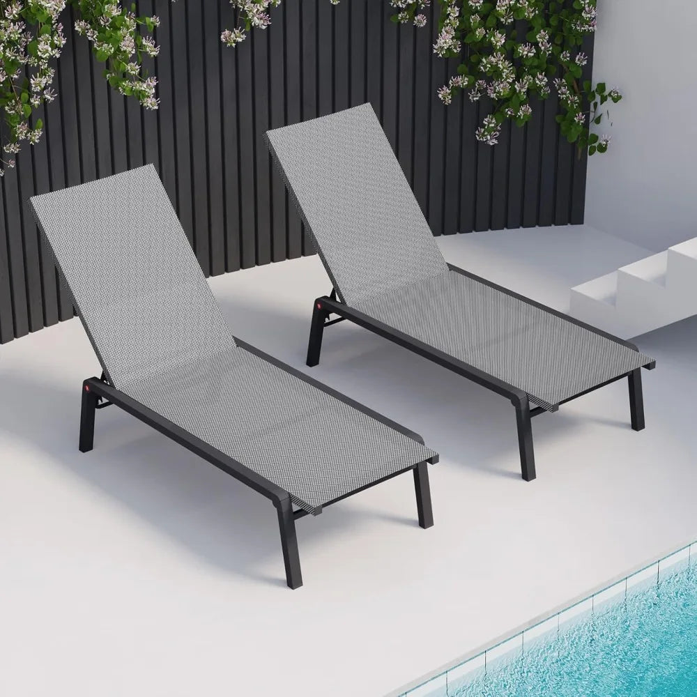 Patio Chaise Lounge Set – 2 Foldable Aluminum Recliners