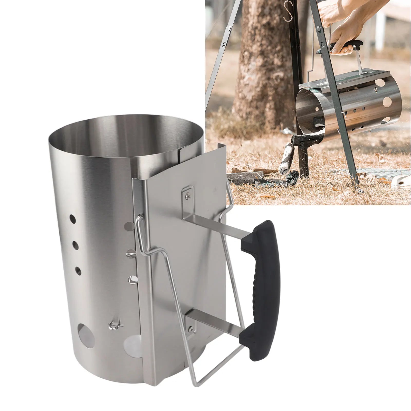 Stainless Steel Portable Chimney Starter for BBQ & Camping