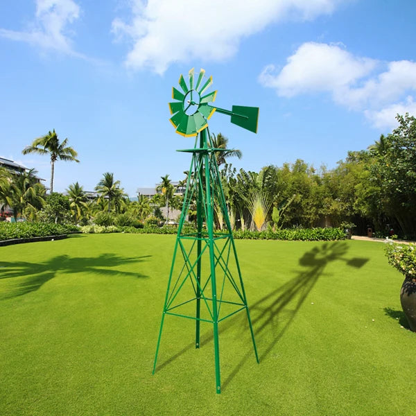 8FT Weather-Resistant Green Garden Windmill
