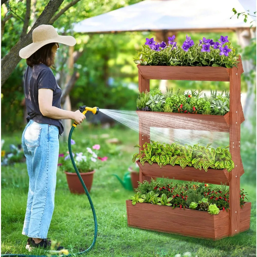 4-Tier Wooden Raised Garden Beds for Herbs, Flowers & Vegetables