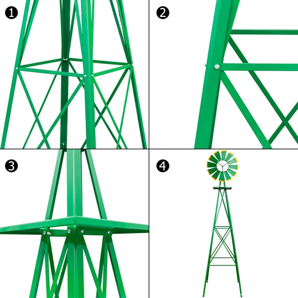 8FT Weather-Resistant Green Garden Windmill