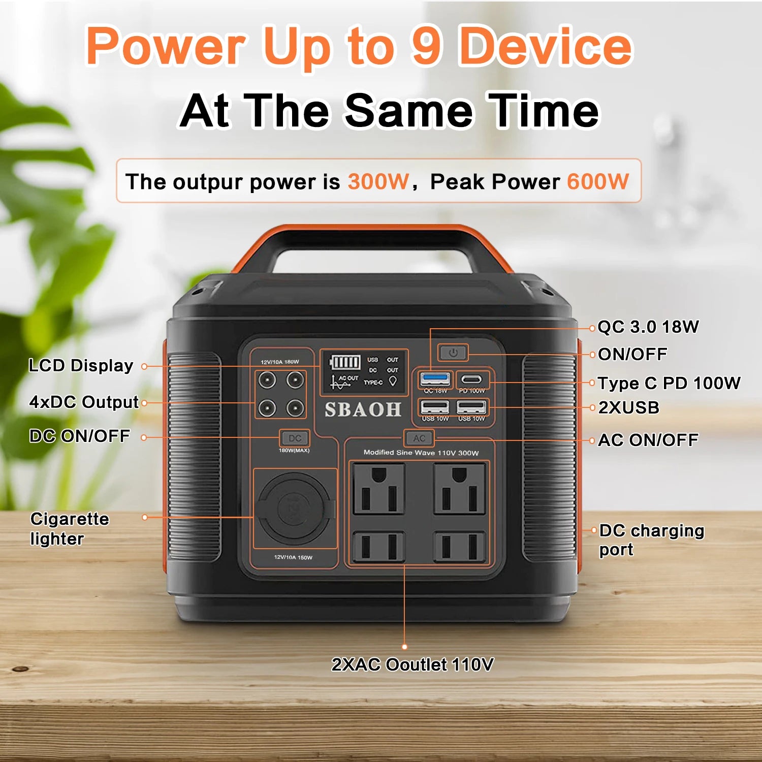 Portable Solar Power Station with LED Light (300W)