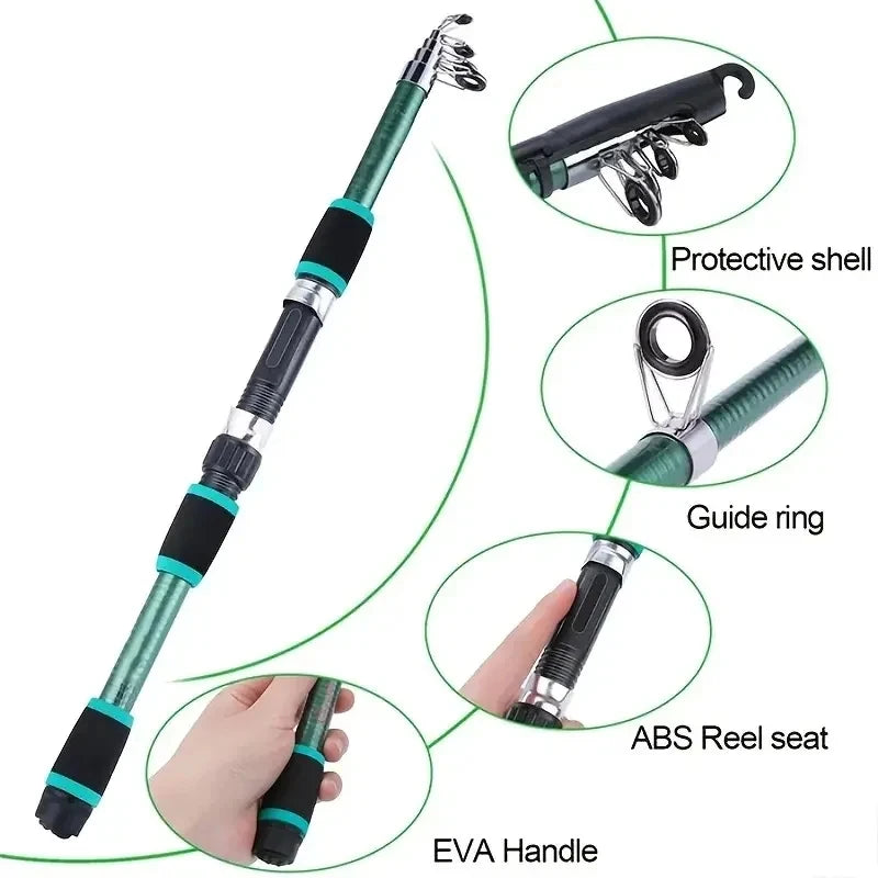 Fishing Pole Set with Telescopic Rod & Spinning Reel