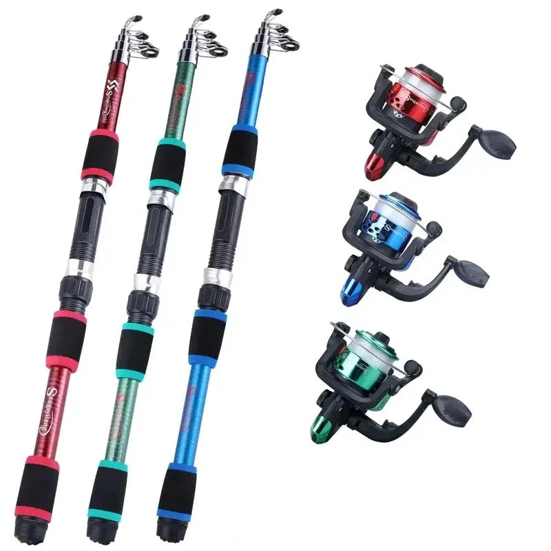 Fishing Pole Set with Telescopic Rod & Spinning Reel