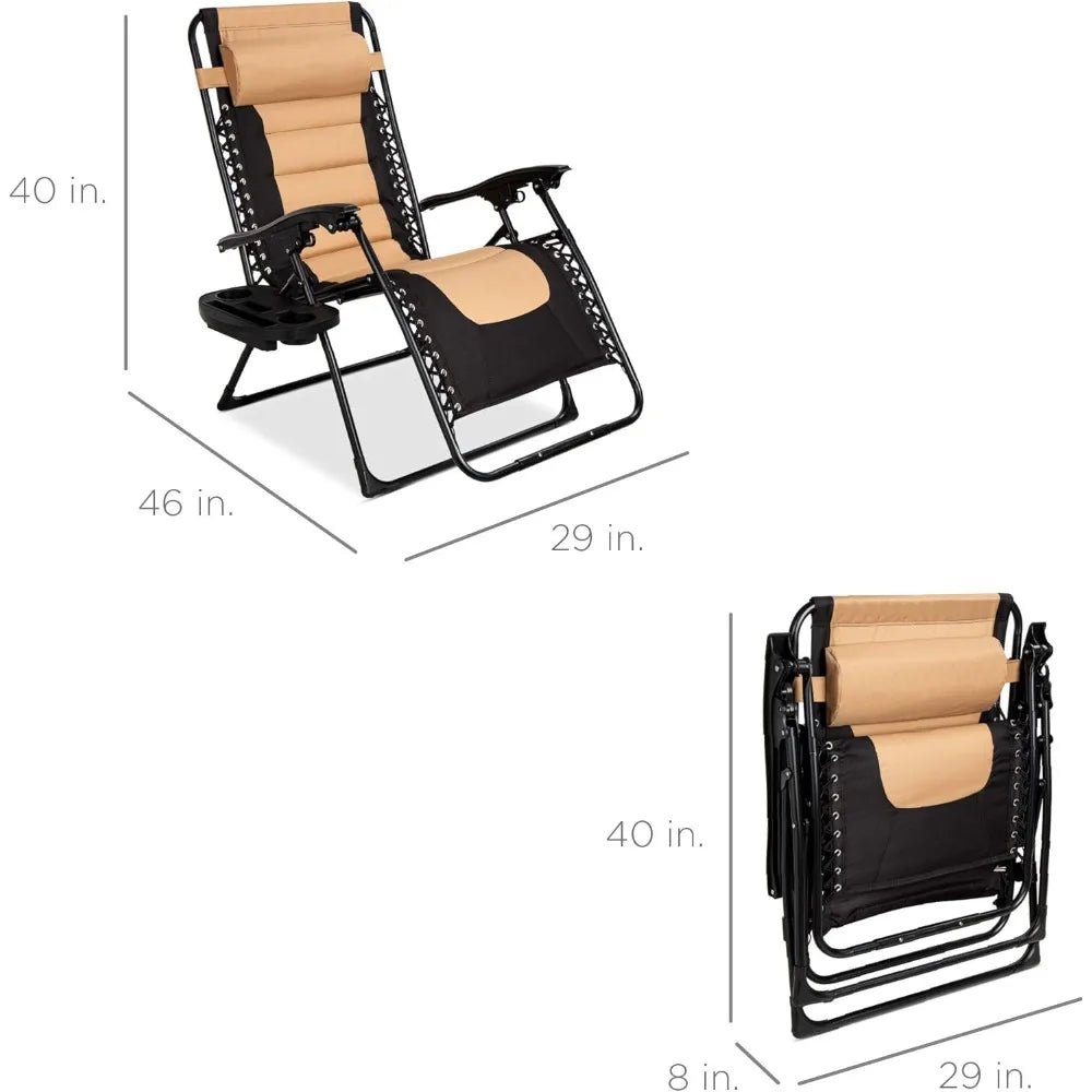 Oversized Padded Zero Gravity Chair with Headrest & Cup Holder