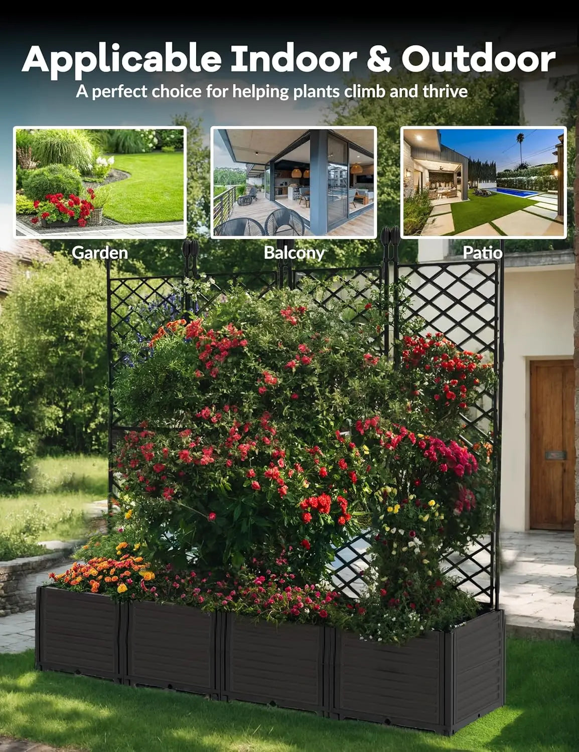Plastic Raised Garden Bed with Metal Trellis