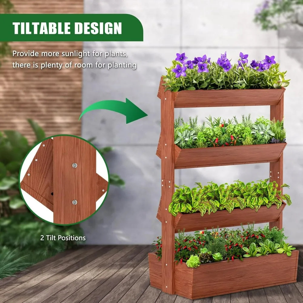 4-Tier Wooden Raised Garden Beds for Herbs, Flowers & Vegetables