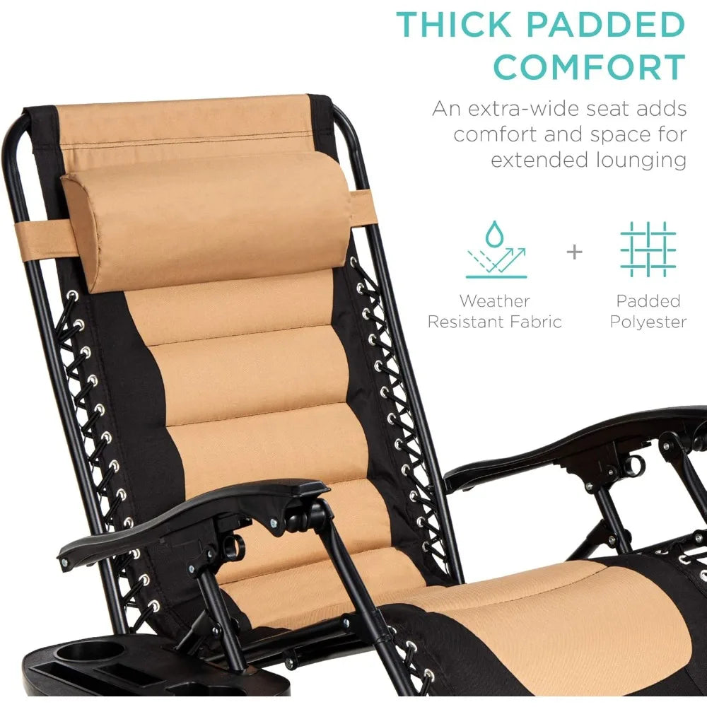 Oversized Padded Zero Gravity Chair with Headrest & Cup Holder