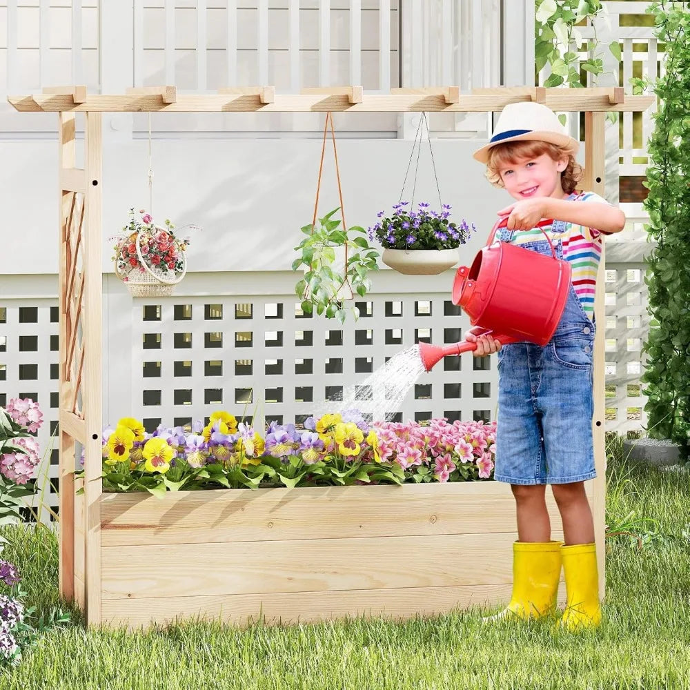 Giantex Wooden Raised Garden Beds with Trellis & Roof (Set of 2)
