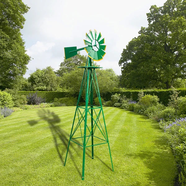 8FT Weather-Resistant Green Garden Windmill