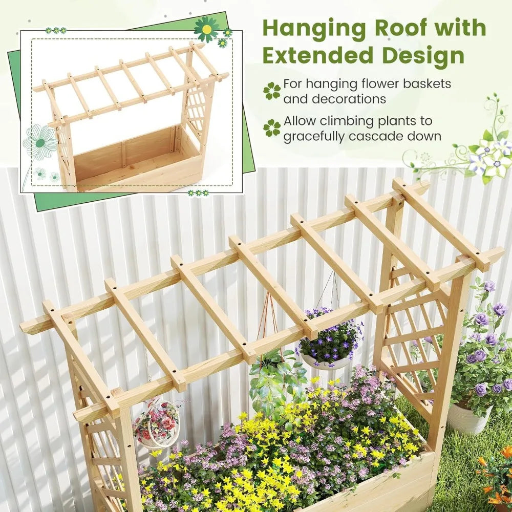 Giantex Wooden Raised Garden Beds with Trellis & Roof (Set of 2)
