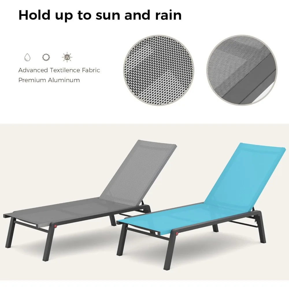 Patio Chaise Lounge Set – 2 Foldable Aluminum Recliners