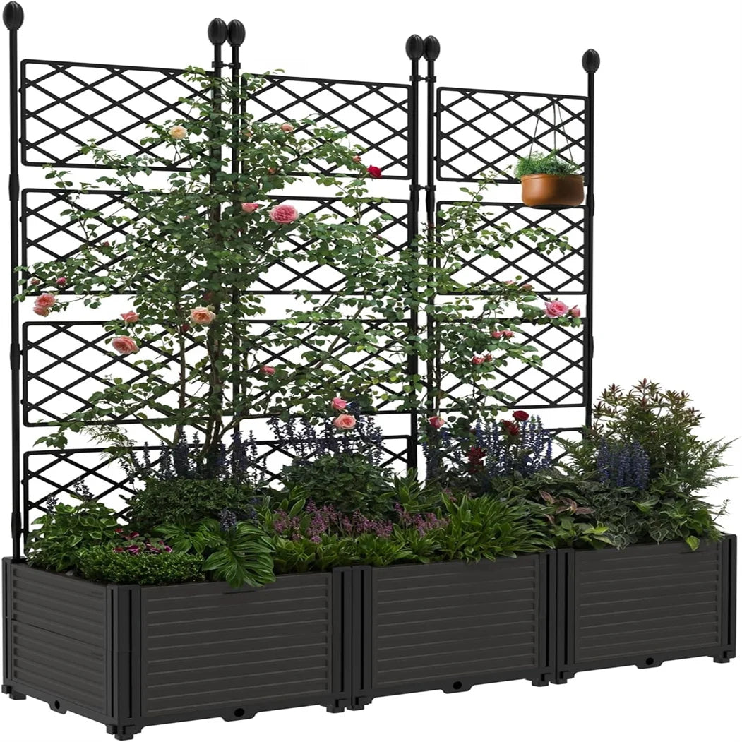 Plastic Raised Garden Bed with Metal Trellis