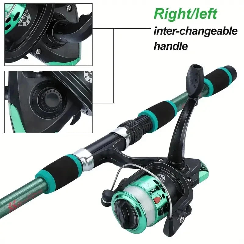 Fishing Pole Set with Telescopic Rod & Spinning Reel