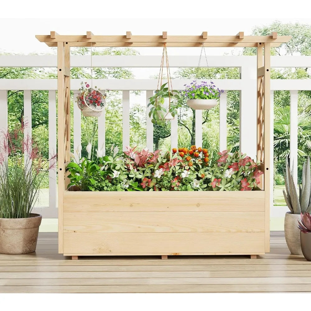 Giantex Wooden Raised Garden Beds with Trellis & Roof (Set of 2)