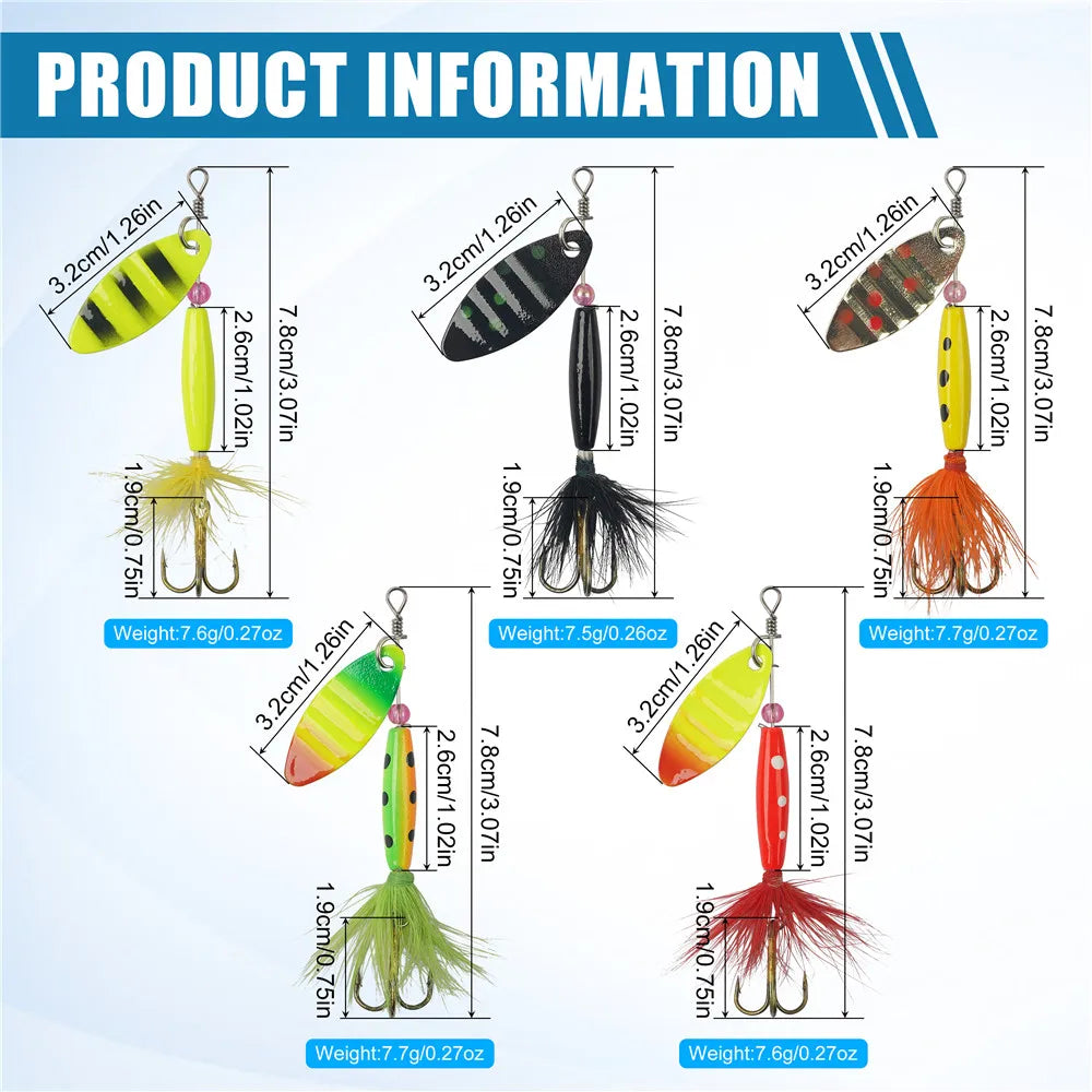 5/10/16Pcs Spinner Fishing Lures Set