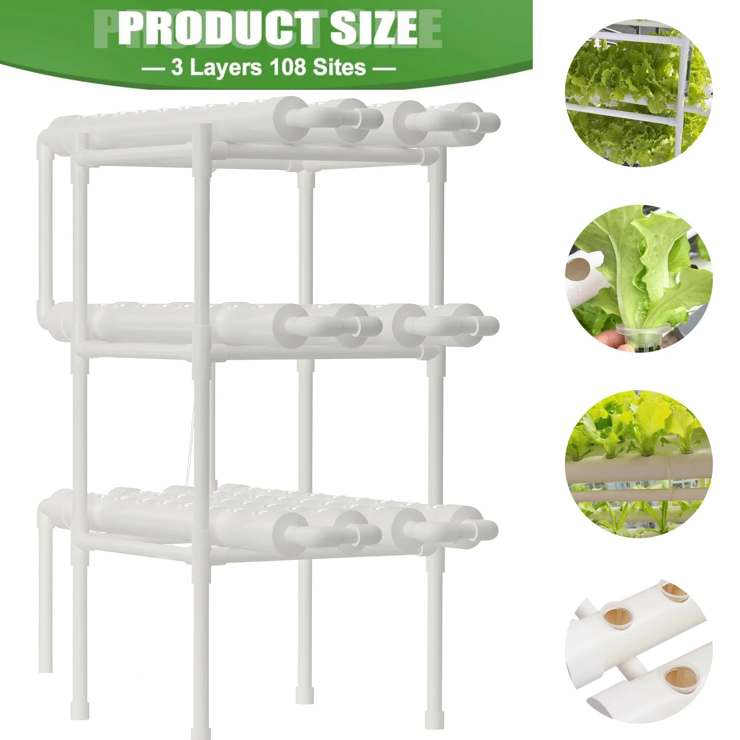 BHTNYOO 3-Layer Hydroponic Growing System Kit (108 Sites)